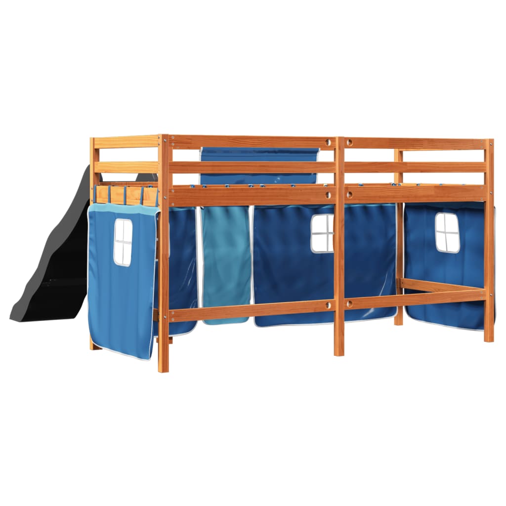 vidaXL Cama alta para niños con cortinas madera pino azul 80x200 cm