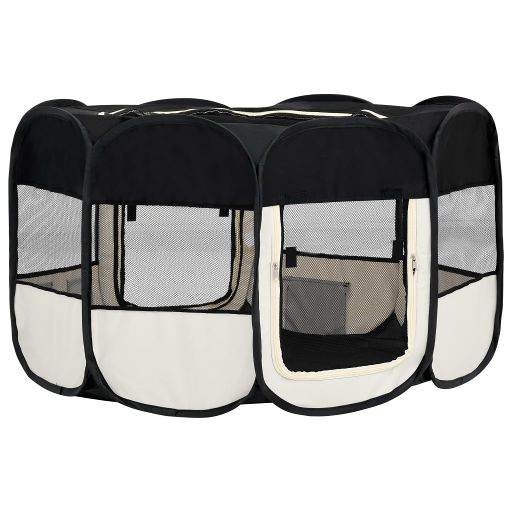 vidaXL Parque de perros plegable y bolsa transporte negro 145x145x61cm