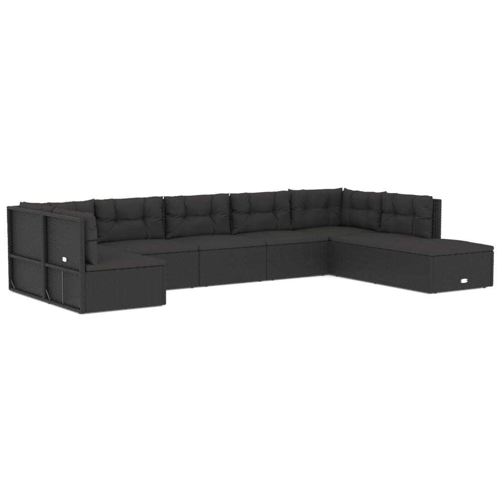 vidaXL Set de muebles de jardín 8 pzas y cojines ratán sintético negro