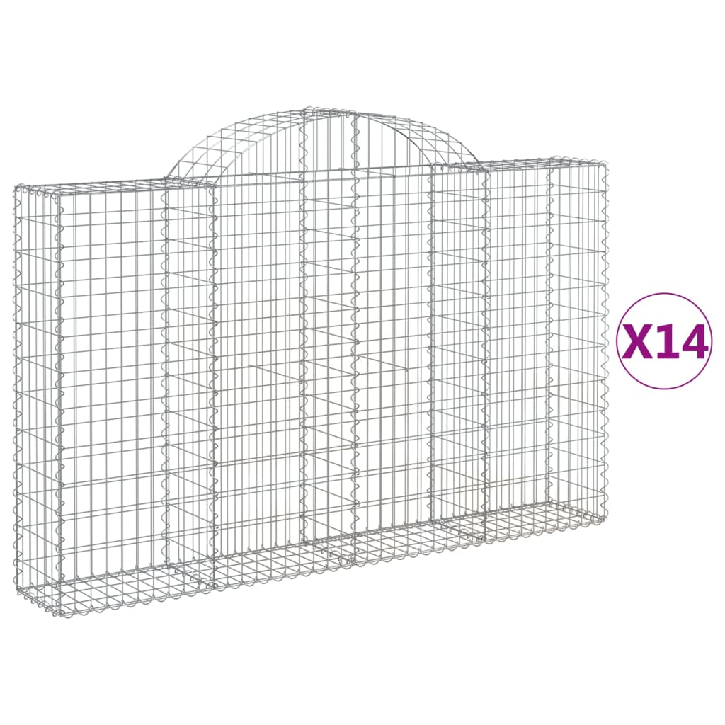 vidaXL Cestas gaviones 14 uds forma de arco hierro 200x30x120/140 cm