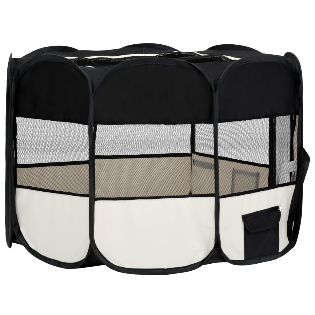 vidaXL Parque de perros plegable y bolsa transporte negro 110x110x58cm