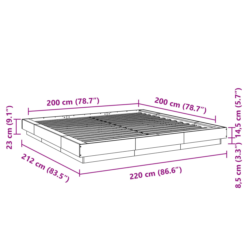 vidaXL Estructura de cama madera de ingeniería negra 200x200 cm