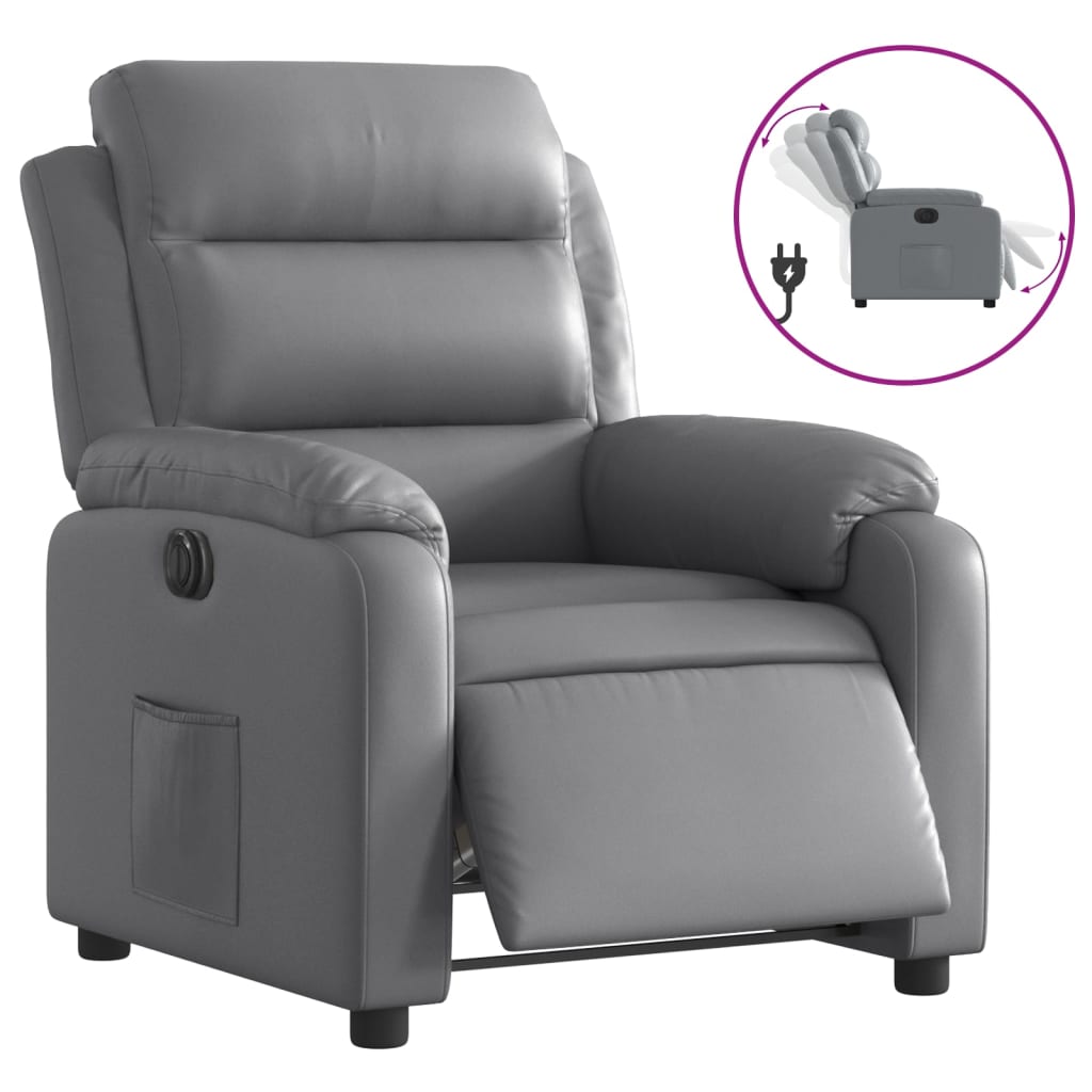 vidaXL Sillón reclinable eléctrico de cuero sintético gris