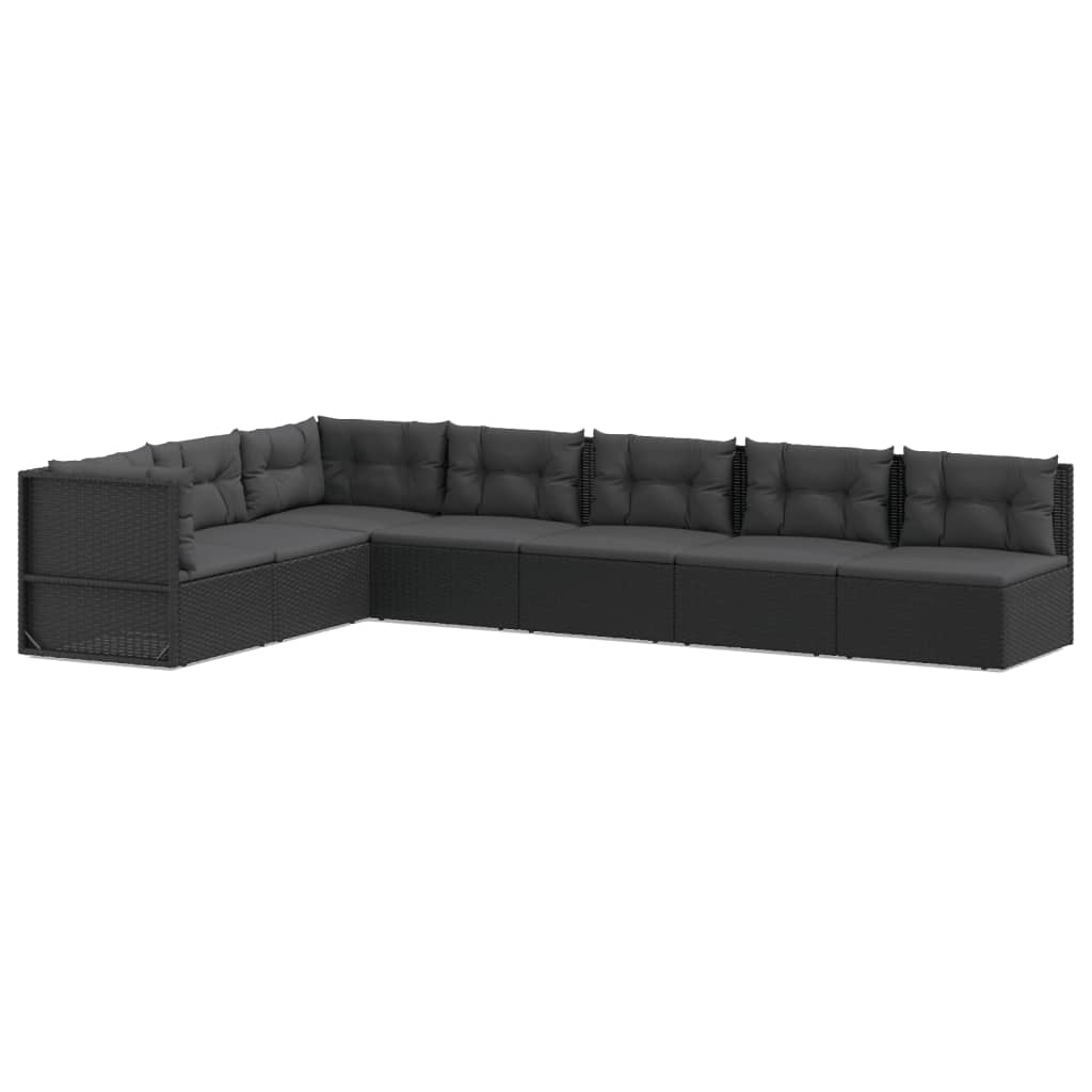 vidaXL Set de muebles de jardín y cojines 7 pzas ratán sintético negro