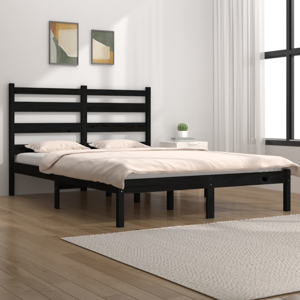 vidaXL Estructura de cama madera maciza Super King negra 180x200 cm