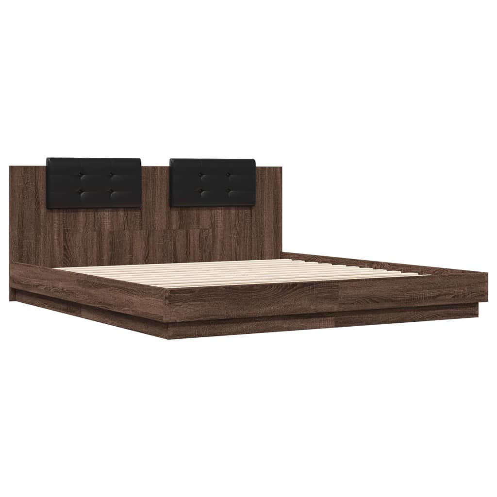 vidaXL Cama con cabecero madera de ingeniería marrón roble 180x200 cm