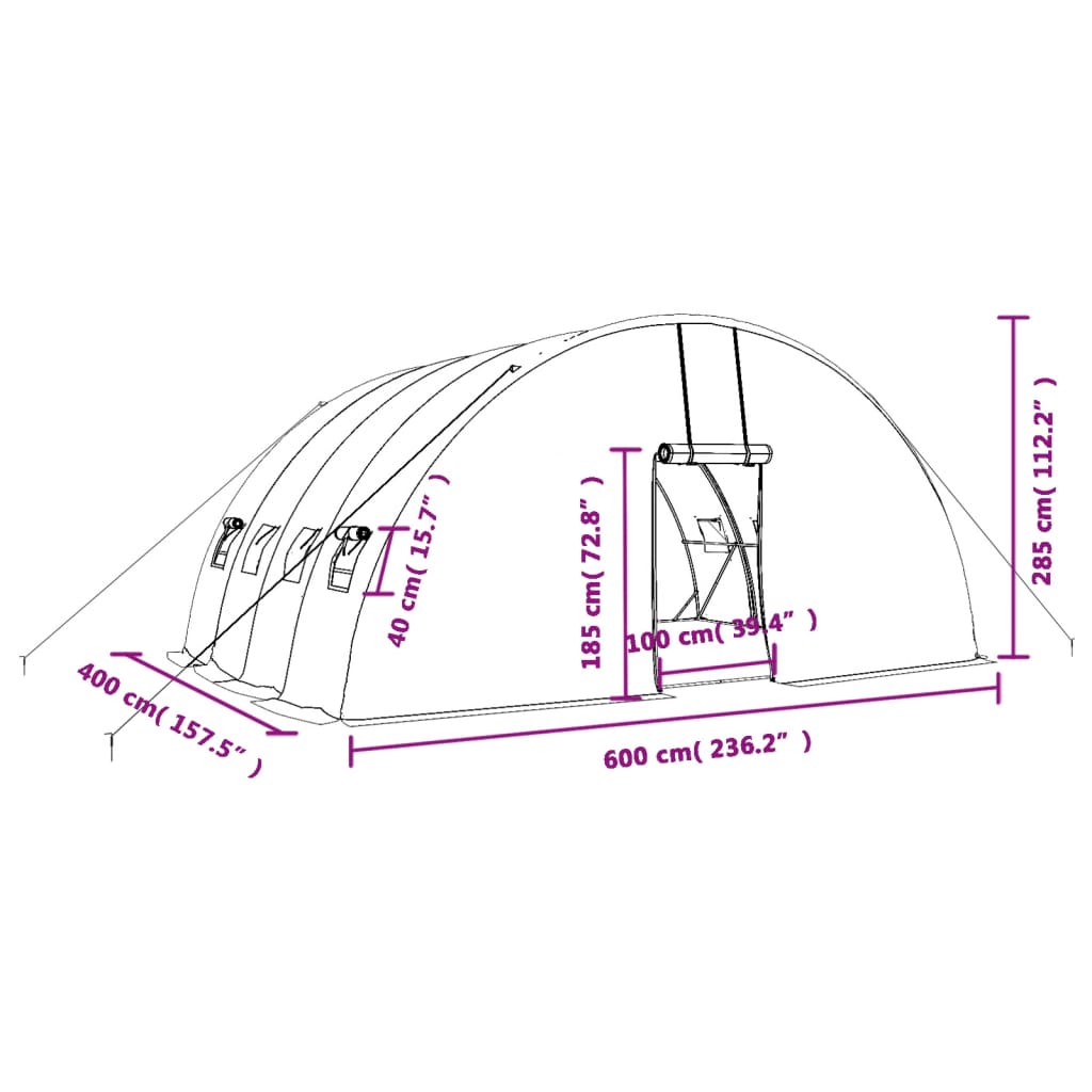 vidaXL Invernadero con estructura de acero verde 24 m² 6x4x2,85 m