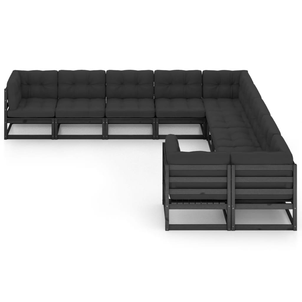 vidaXL Set de muebles de jardín 10 pzas con cojines madera pino negro