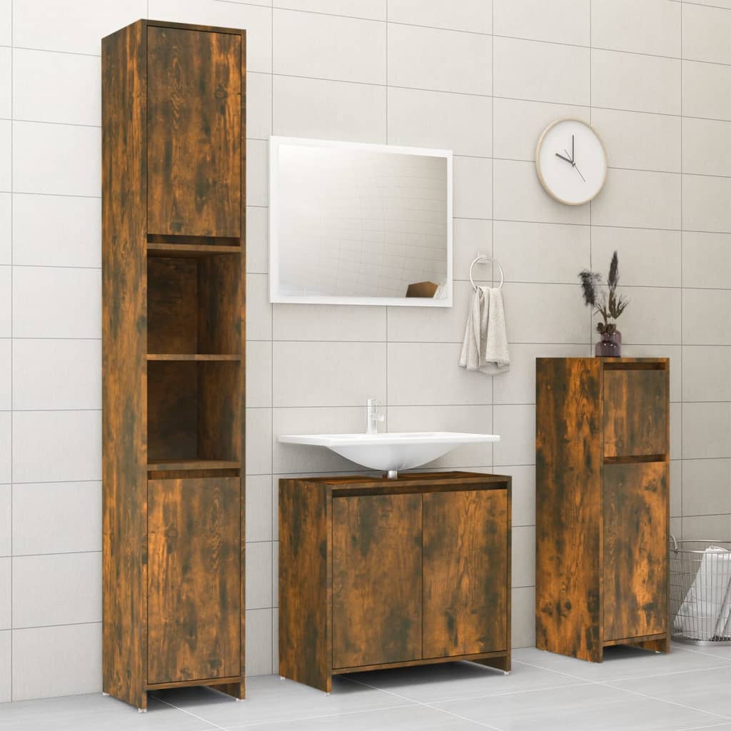 vidaXL Armario de baño madera contrachapada roble ahumado 30x30x95 cm