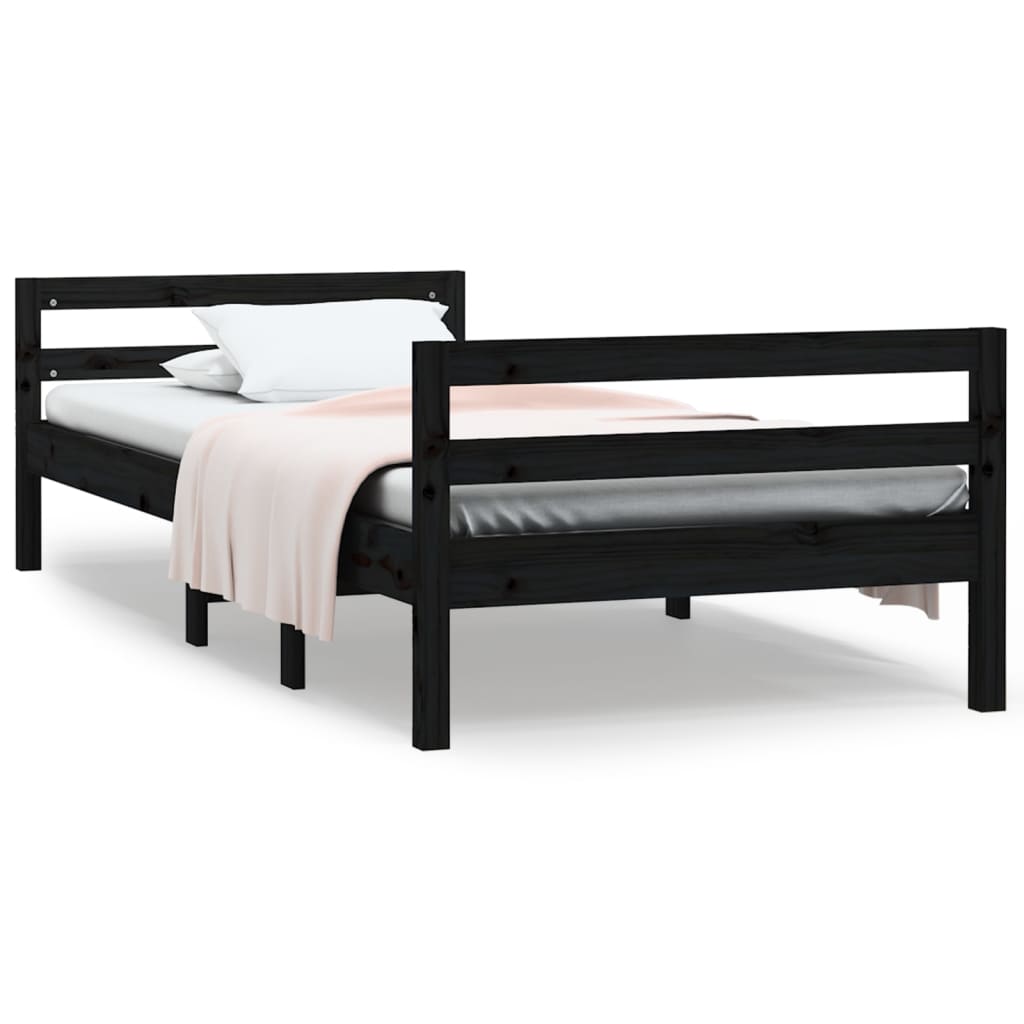 vidaXL Estructura de cama madera maciza de pino negro 90x190 cm