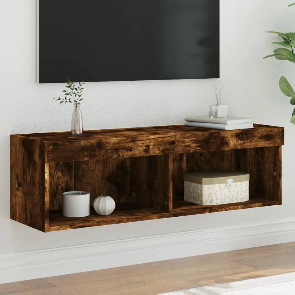 vidaXL Mueble para TV con luces LED roble ahumado 100x30x30 cm