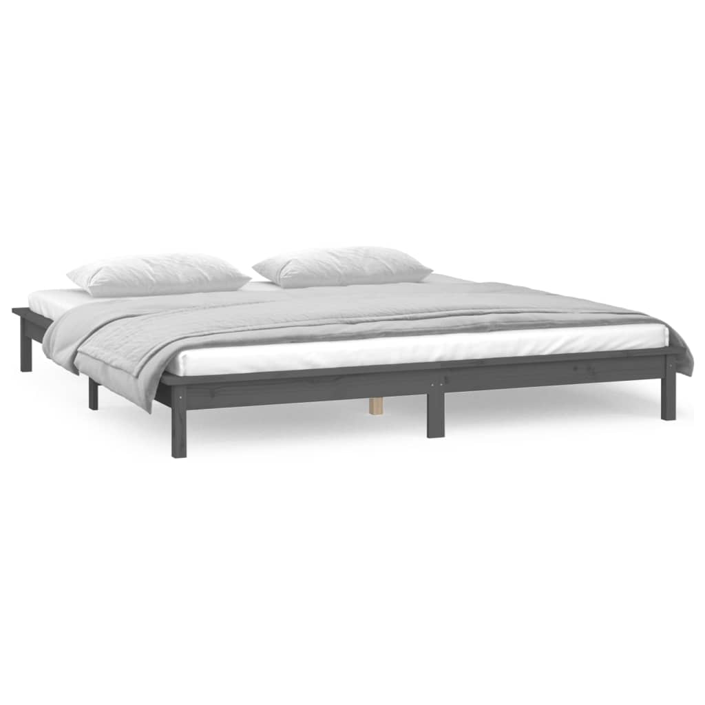 vidaXL Estructura de cama con LED madera maciza gris 160x200 cm