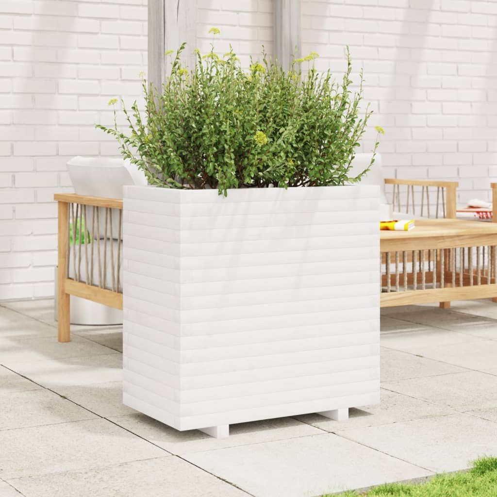 vidaXL Jardinera de madera maciza de pino blanca 70x40x72 cm