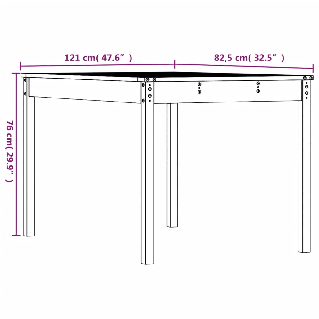 vidaXL Mesa de jardín madera maciza pino marrón miel 121x82,5x76 cm