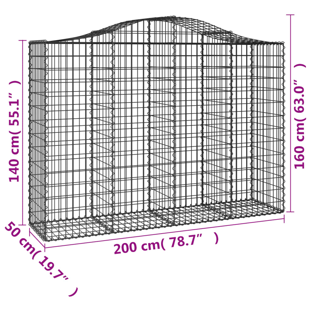 vidaXL Cestas gaviones 14 uds forma de arco hierro 200x50x140/160 cm