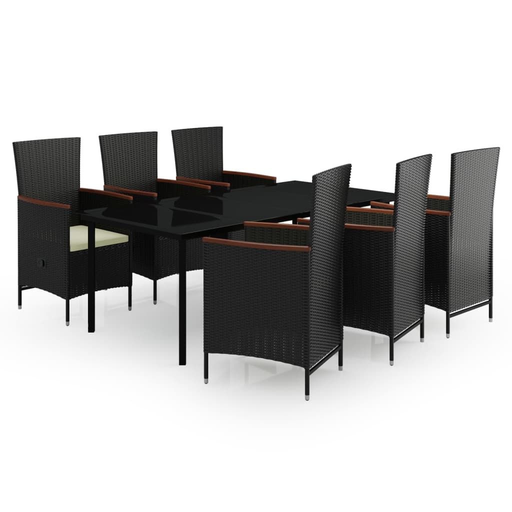 vidaXL Juego de comedor de jardín 7 piezas con cojines negro