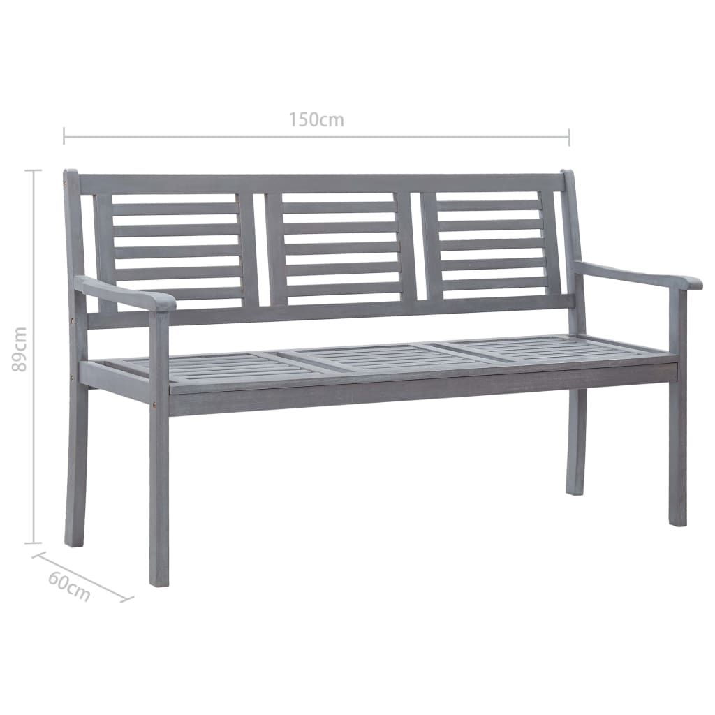 vidaXL Banco de jardín 3 plazas madera eucalipto gris y cojín 150 cm