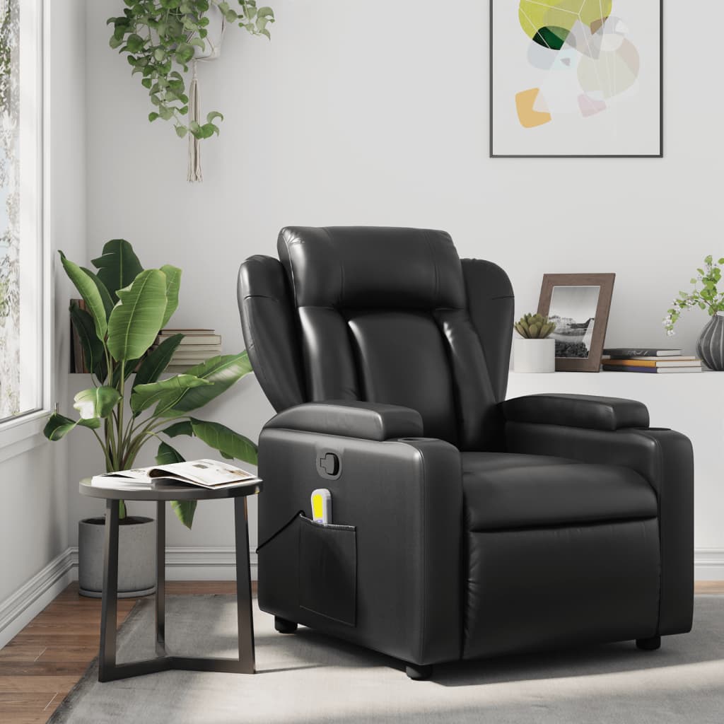 vidaXL Sillón de masaje reclinable cuero sintético negro