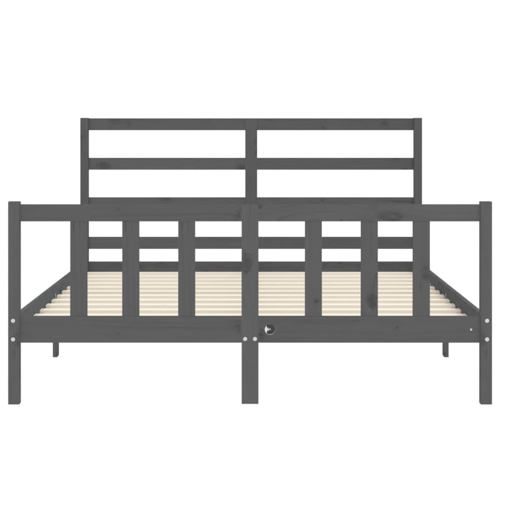 vidaXL Estructura de cama matrimonio con cabecero madera maciza gris