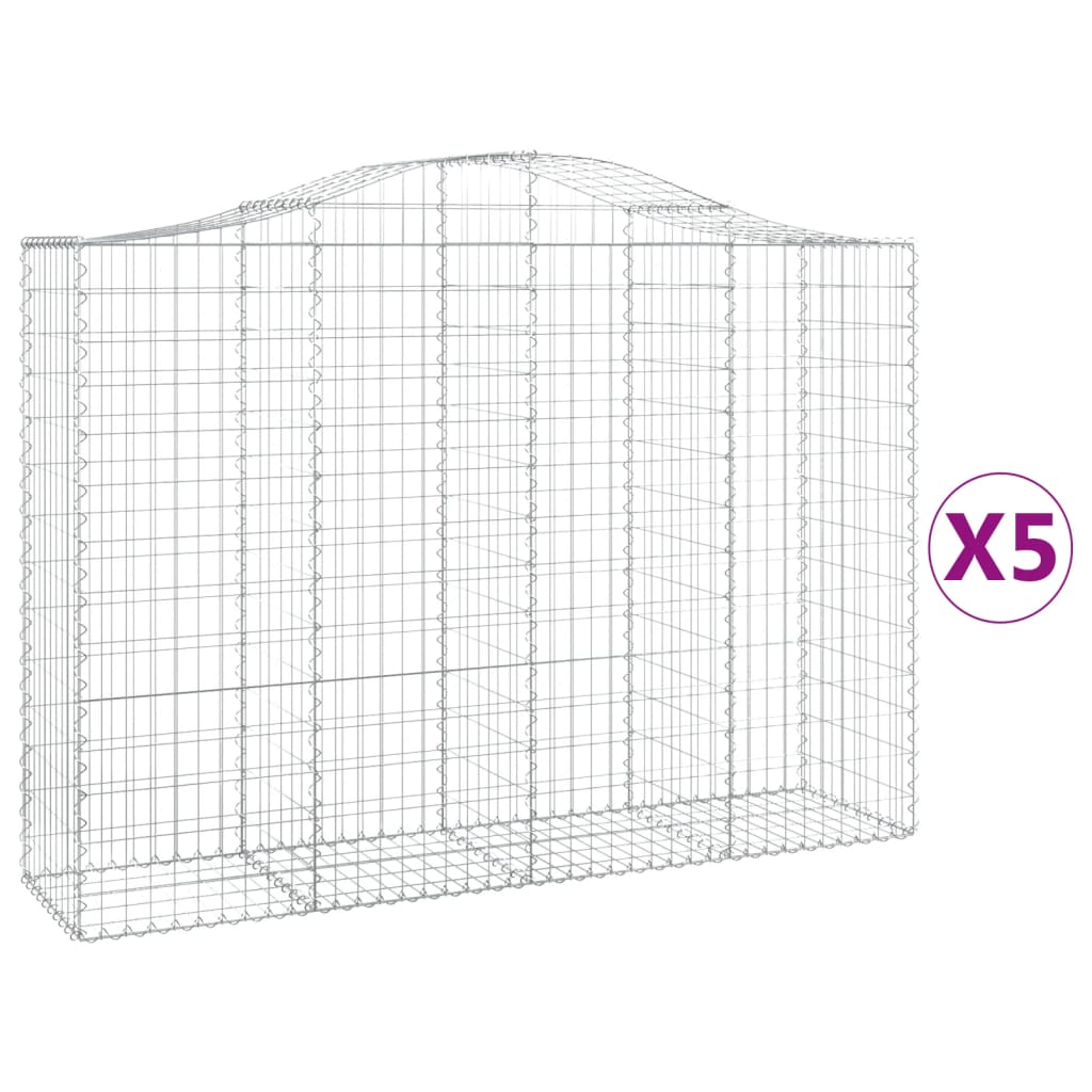 vidaXL Cestas gaviones 5 uds forma de arco hierro 200x50x140/160 cm