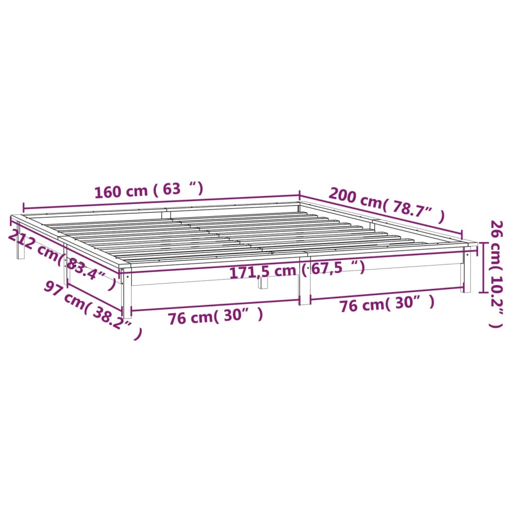 vidaXL Estructura de cama con LED madera maciza gris 160x200 cm