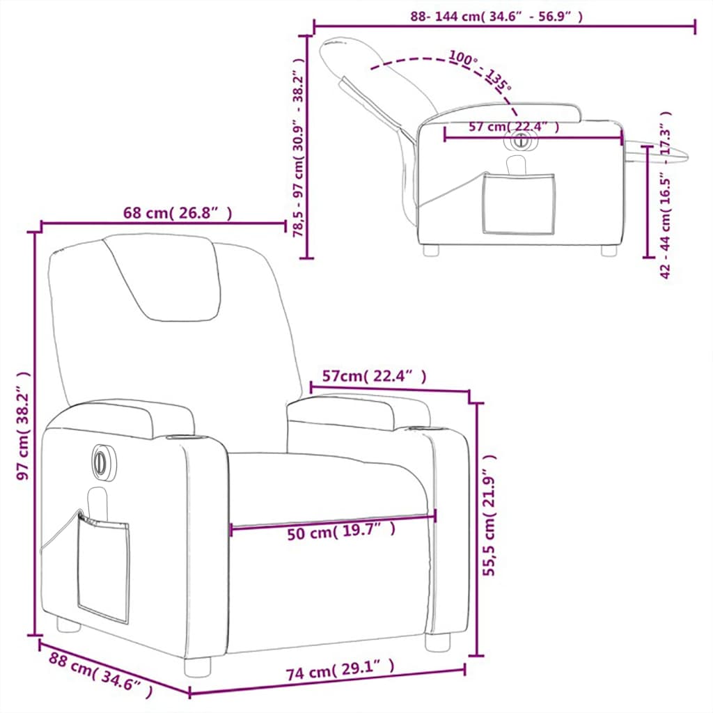 vidaXL Sillón de masaje reclinable eléctrico cuero sintético negro