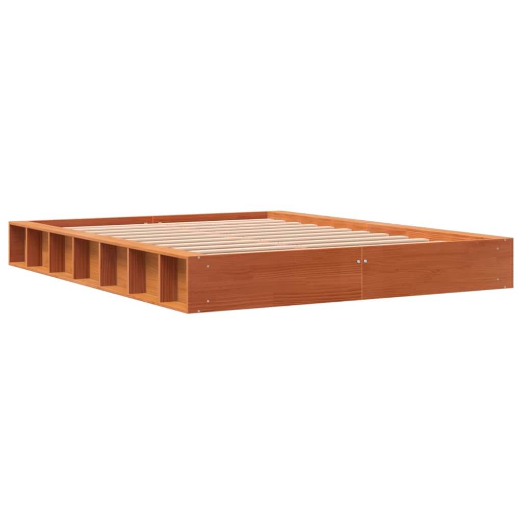 vidaXL Cama sin colchón madera maciza de pino marrón cera 140x200 cm