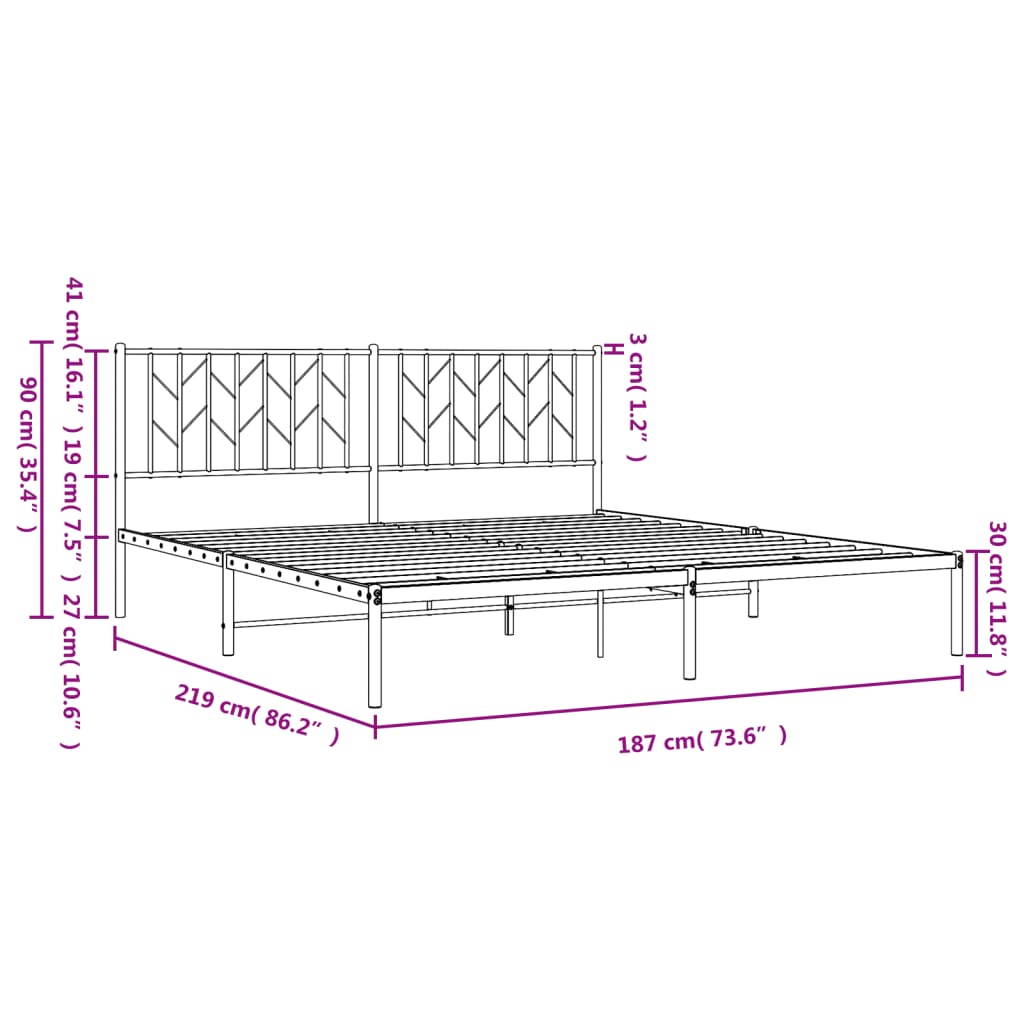 vidaXL Estructura de cama con cabecero metal negro 183x213 cm
