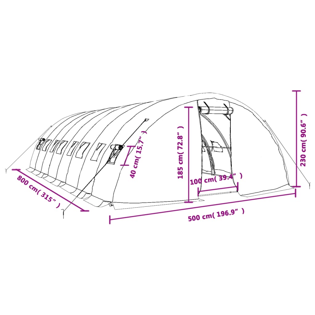 vidaXL Invernadero con estructura de acero verde 40 m² 8x5x2,3 m