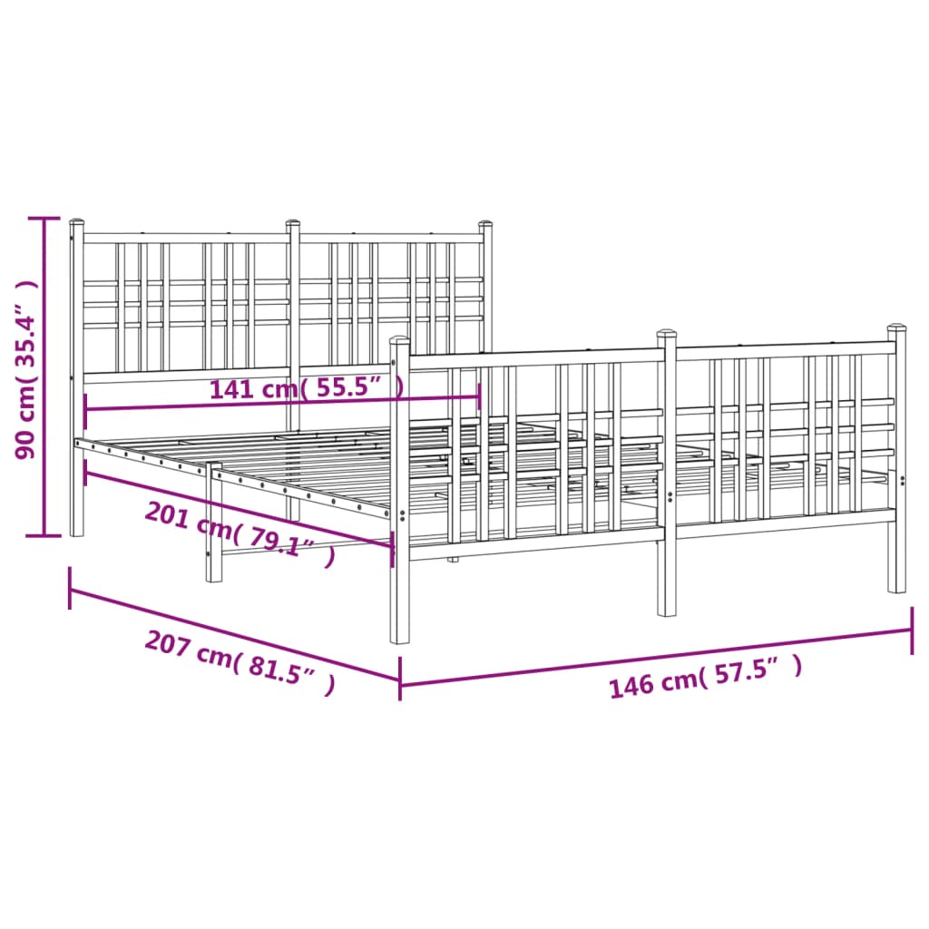 vidaXL Estructura cama sin colchón con estribo metal blanco 140x200 cm