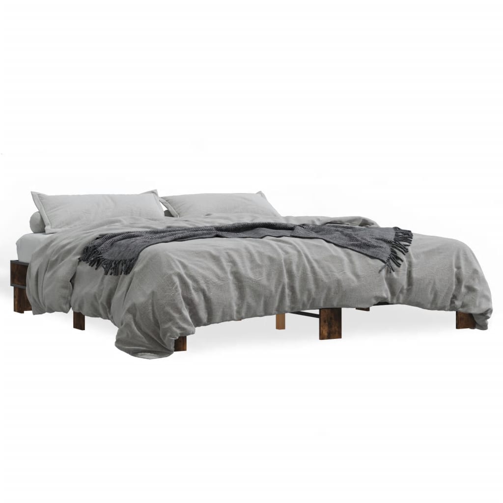 vidaXL Estructura cama madera ingeniería metal roble ahumado 200x200cm