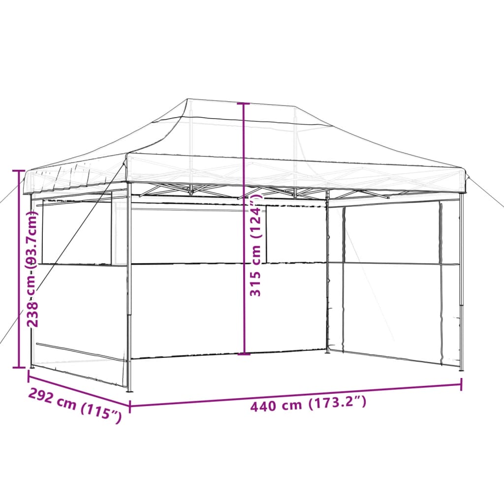 vidaXL Tienda de fiesta plegable Pop-Up 3 paredes laterales naranja