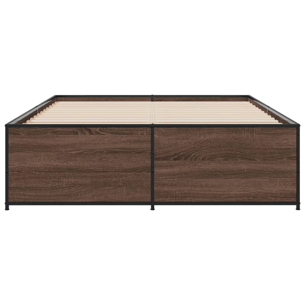 vidaXL Estructura cama madera ingeniería metal marrón roble 135x190 cm