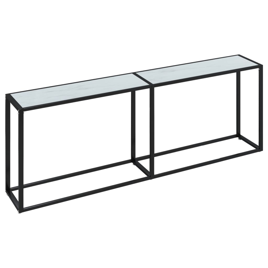 vidaXL Mesa consola vidrio templado mármol blanco 220x35x75,5 cm