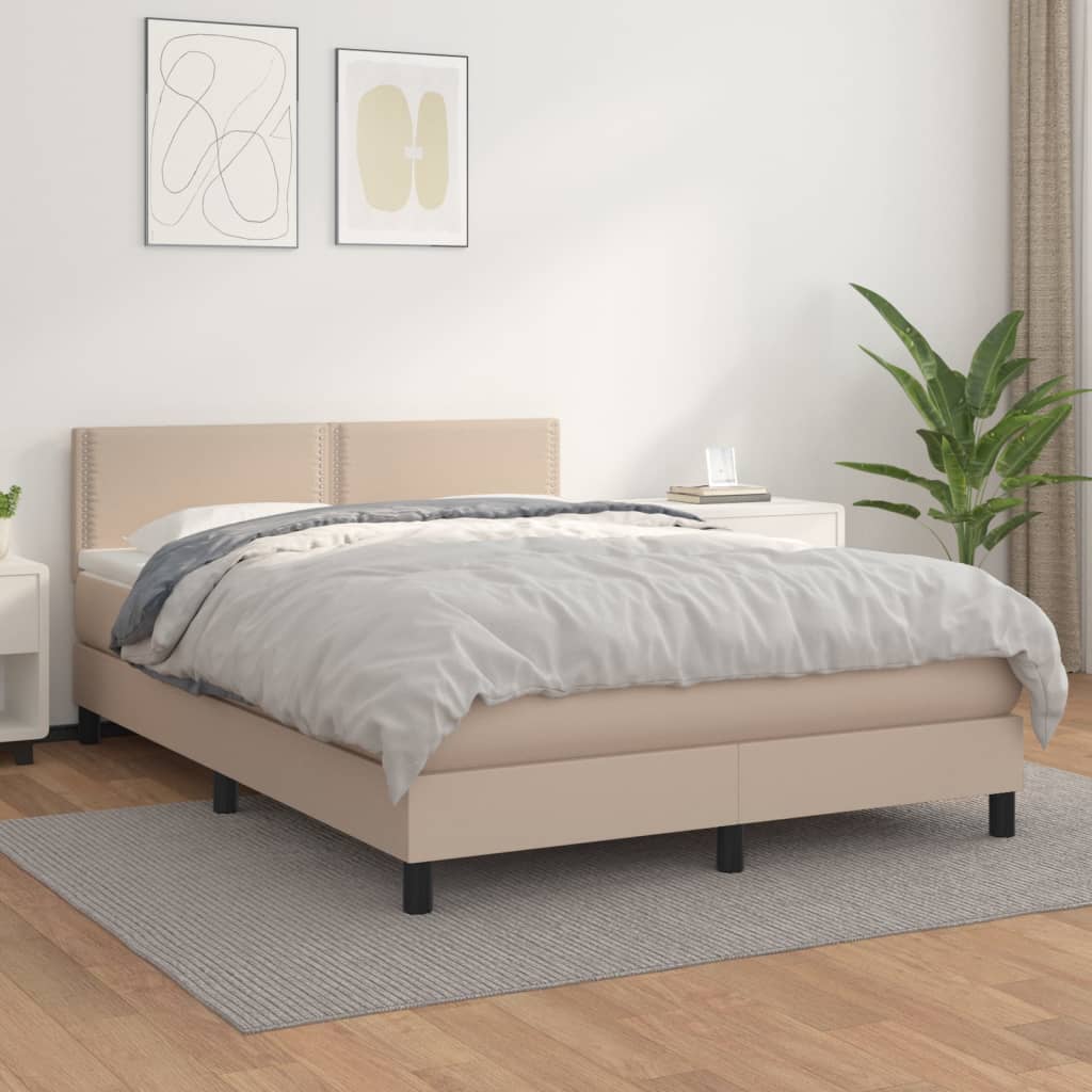 vidaXL Cama box spring con colchón cuero sintético capuchino 140x200cm