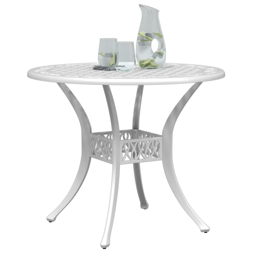 vidaXL Mesa de jardín aluminio fundido blanco Ø90x75 cm