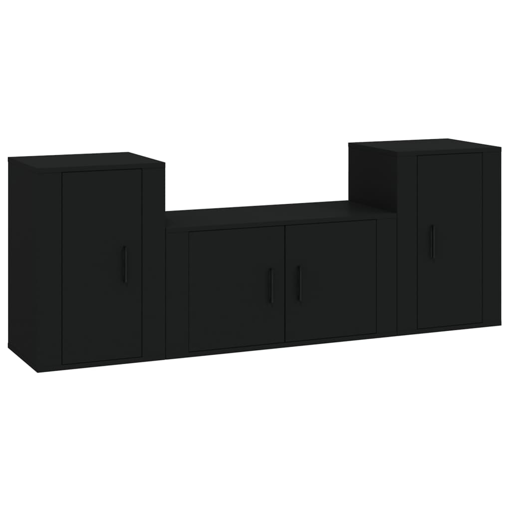 vidaXL Set de muebles para TV 3 piezas madera contrachapada negro