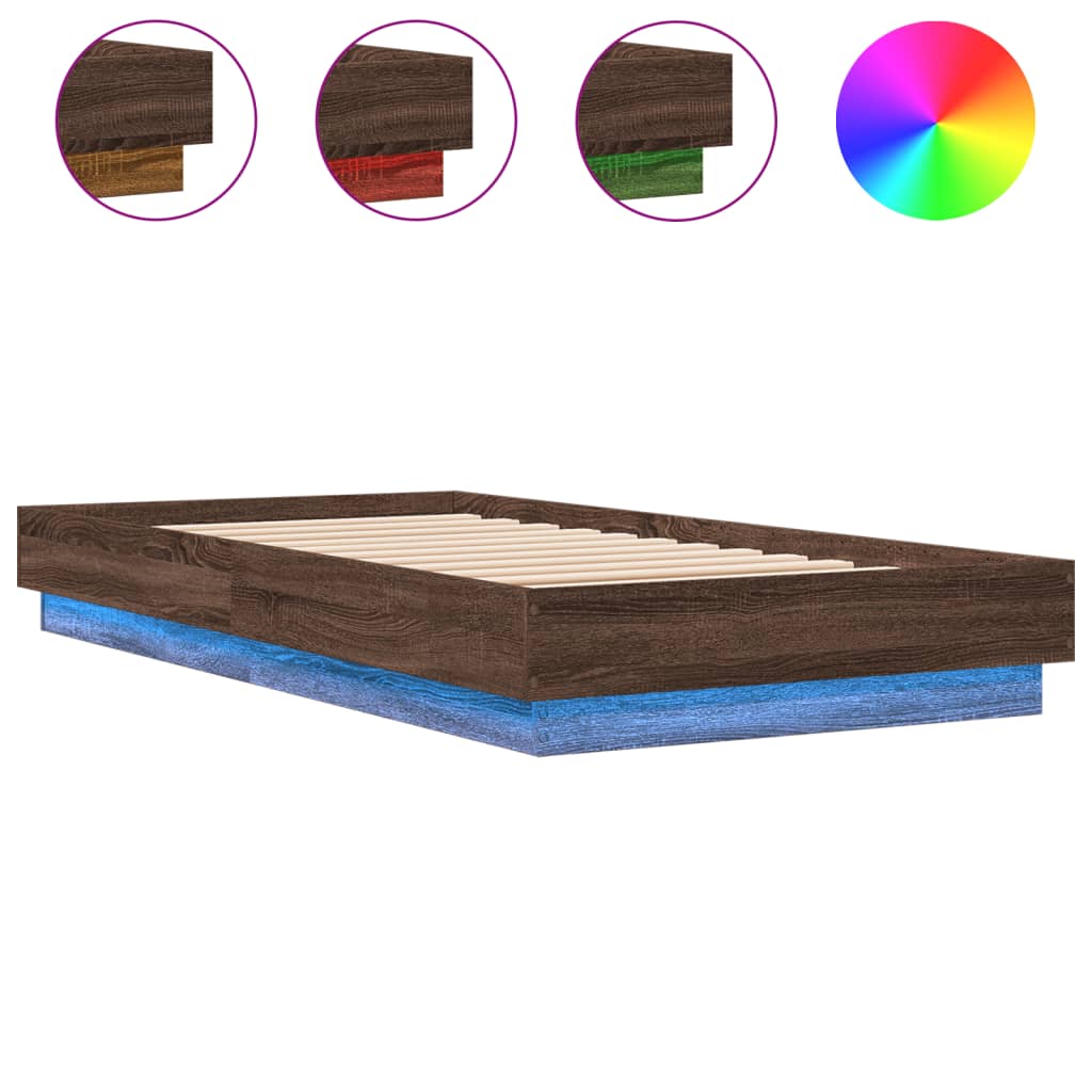 vidaXL Estructura de cama con luces LED roble marrón 90x190 cm