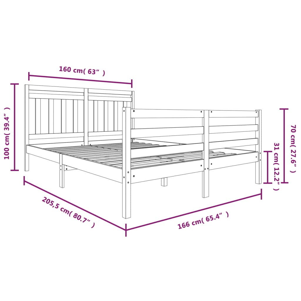 vidaXL Estructura de cama de madera maciza 160x200 cm