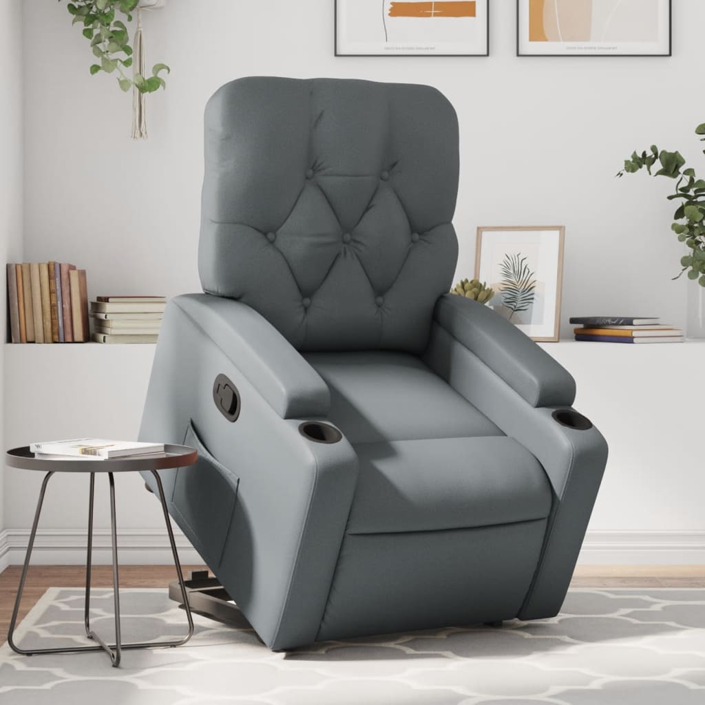 vidaXL Sillón reclinable elevable cuero artificial gris