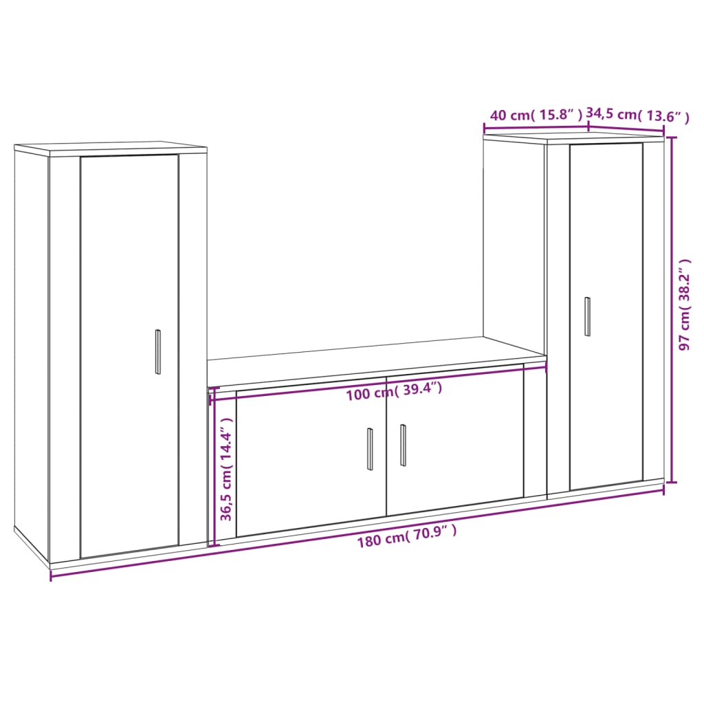 vidaXL Set de muebles de TV 3 pzas madera contrachapada roble ahumado