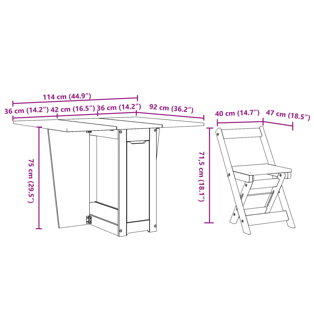 vidaXL Set comedor plegable mariposa 5 pzas Corona madera pino blanco