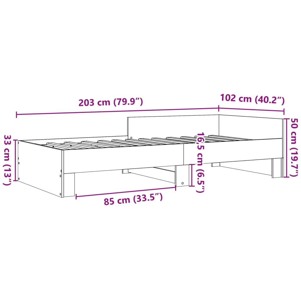 vidaXL Estructura de cama sin colchón madera roble ahumado 100x200 cm