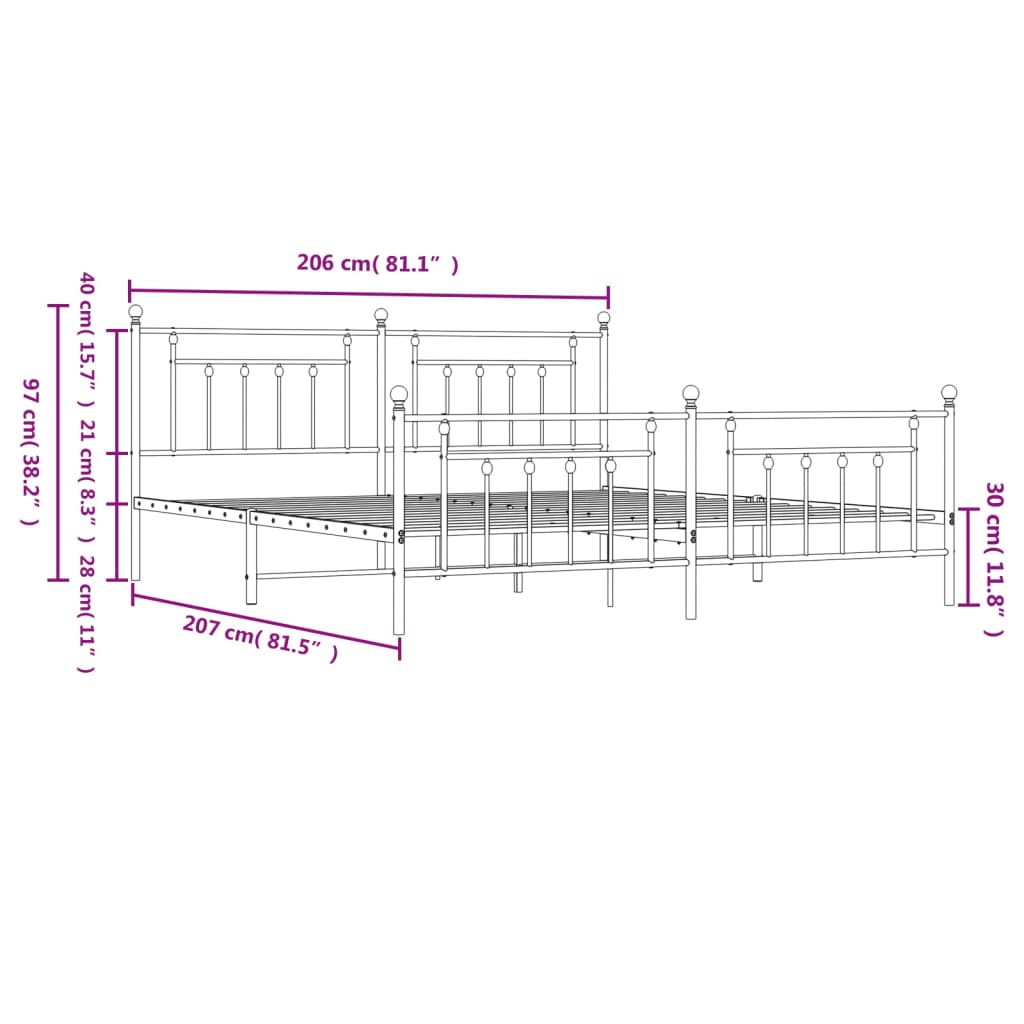 vidaXL Estructura cama metal con cabecero y estribo blanco 200x200 cm