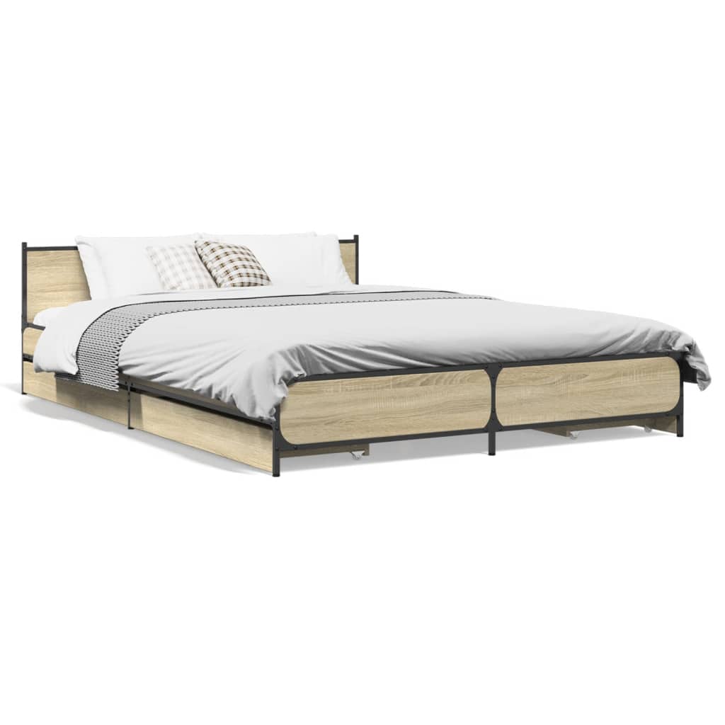 vidaXL Cama con cajones madera ingeniería roble Sonoma 160x200 cm