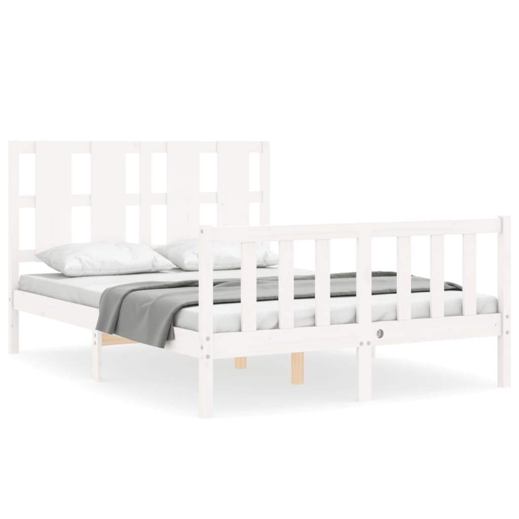 vidaXL Estructura de cama con cabecero madera maciza blanco 140x190 cm