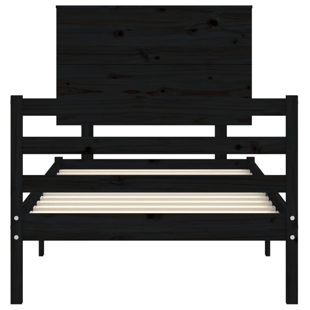 vidaXL Estructura de cama con cabecero madera maciza negro 100x200 cm