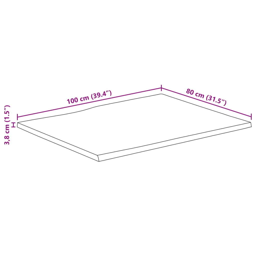 vidaXL Tablero de mesa borde natural madera maciza mango 100x80x3,8 cm