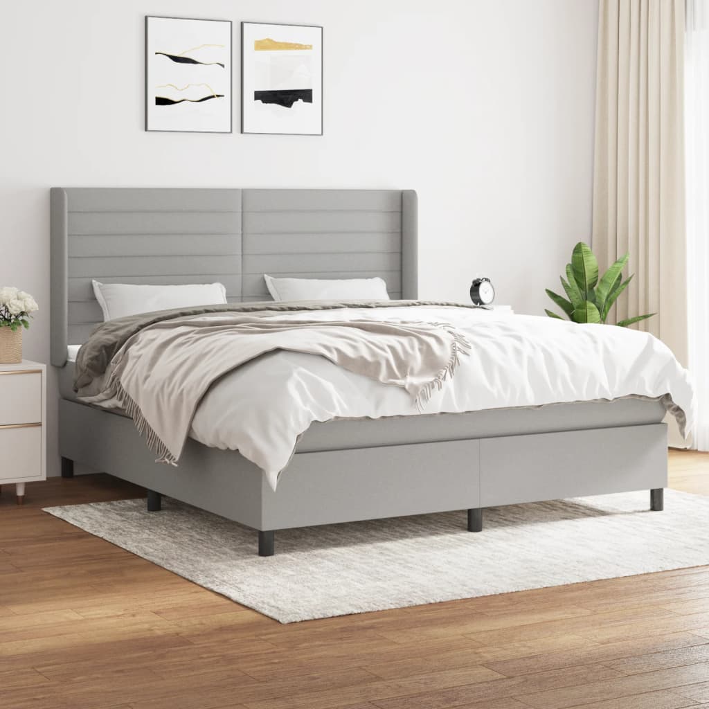 vidaXL Cama box spring con colchón tela gris claro 160x200 cm