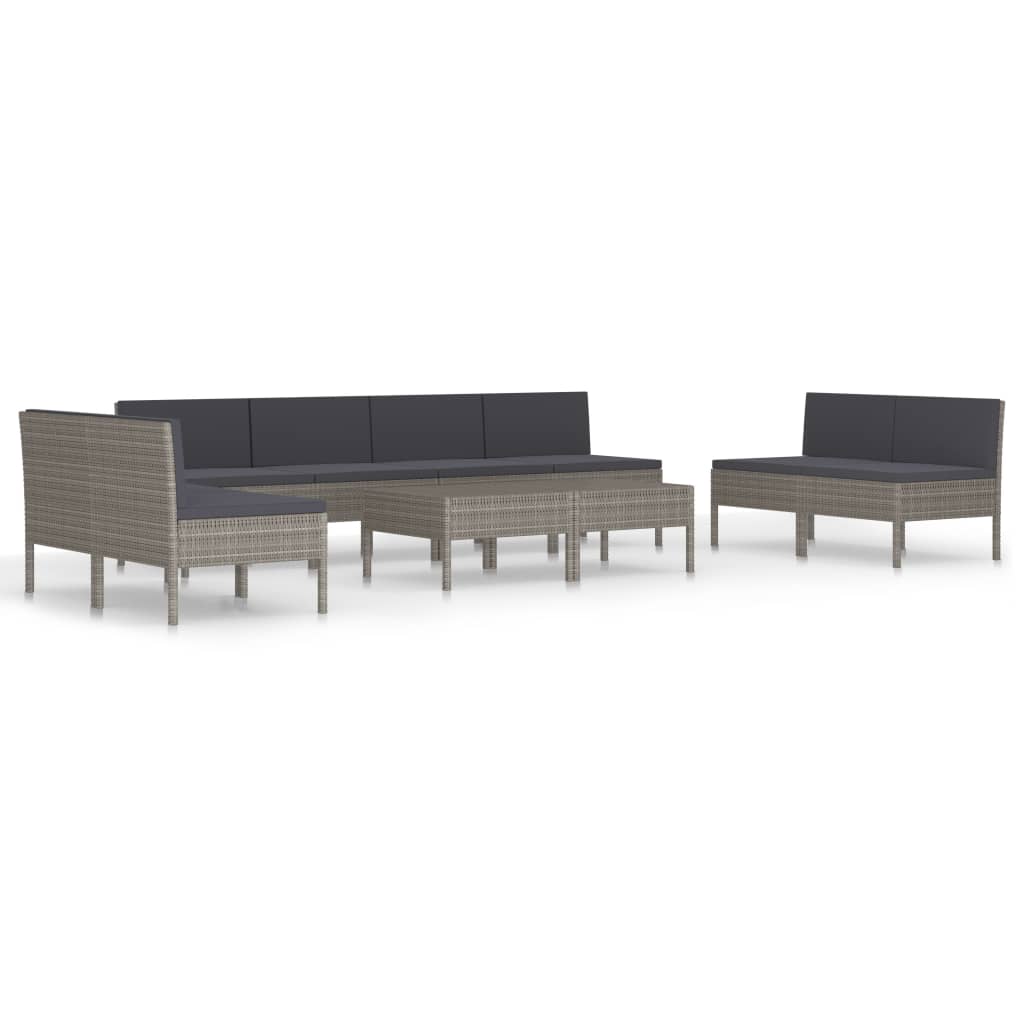 vidaXL Set de muebles de jardín 10 pzas y cojines ratán sintético gris